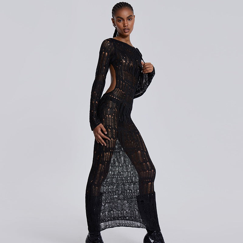 Elara Backless Crochet Maxi Dress