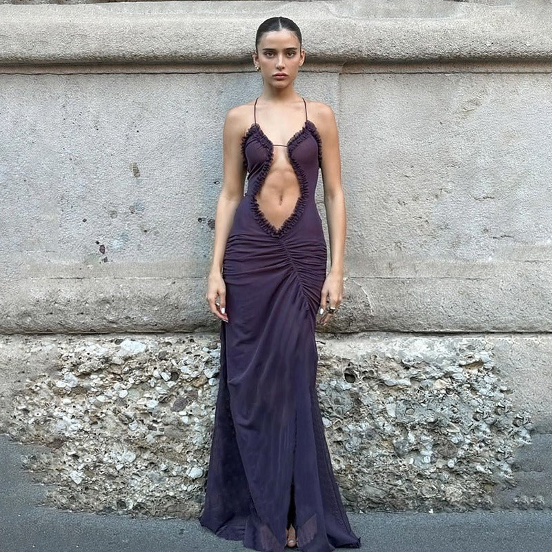 Maelis Sheer Plunge Maxi Dress