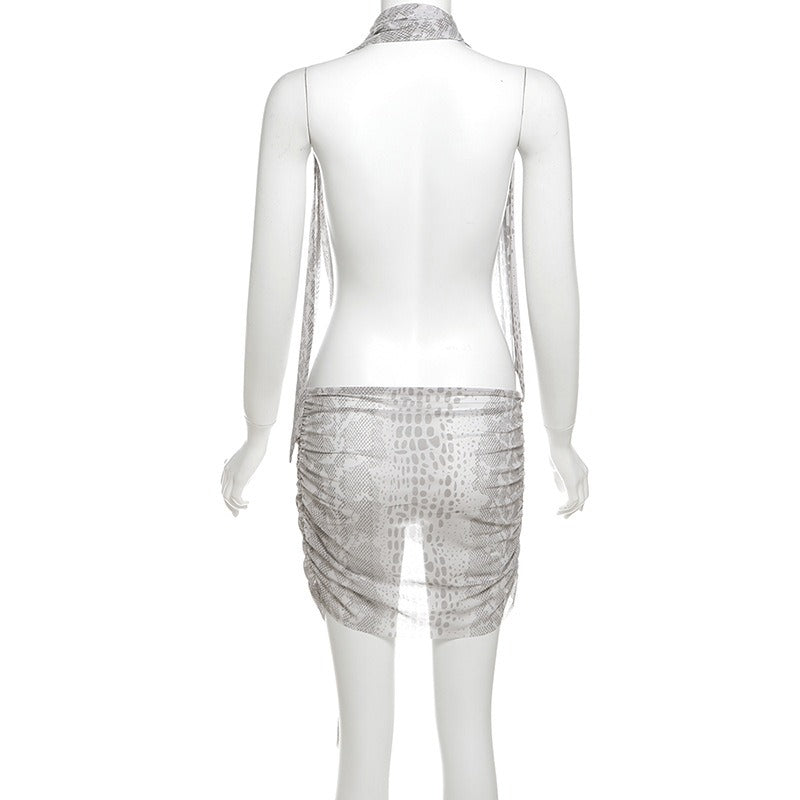 Corinne Snake Print Halter Mini Dress