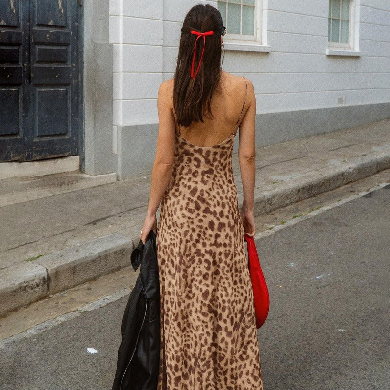 Nari Leopard Backless Maxi Dress