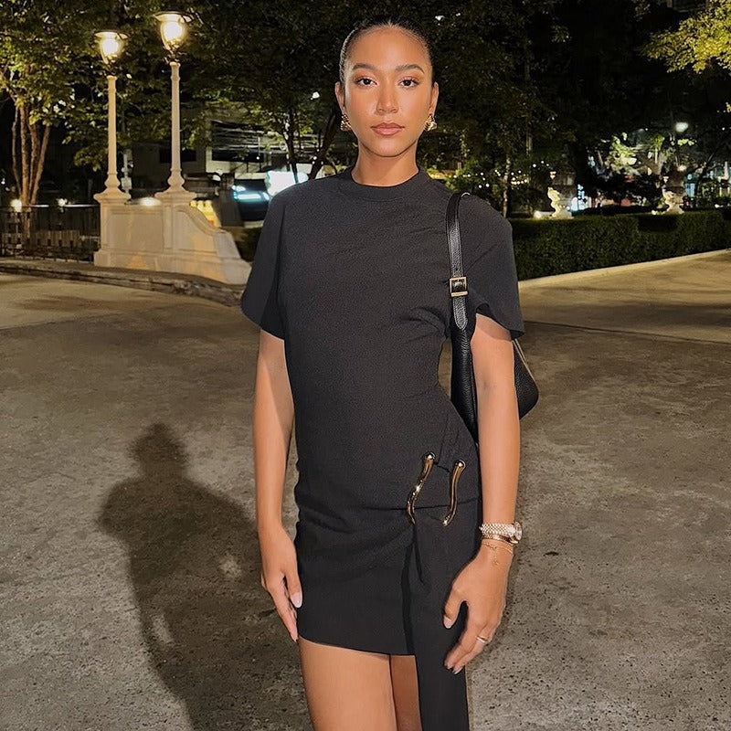 Buckle Detail Draped Mini Dress