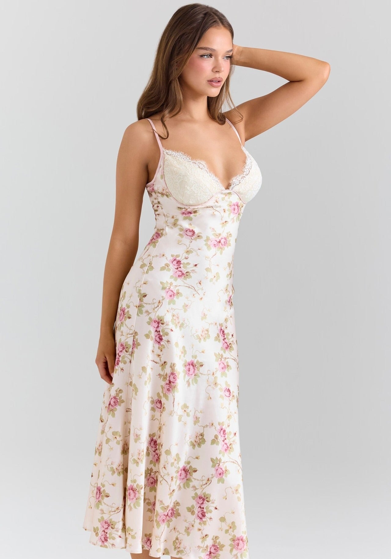 Sarya Lace Cup Floral Midi Dress