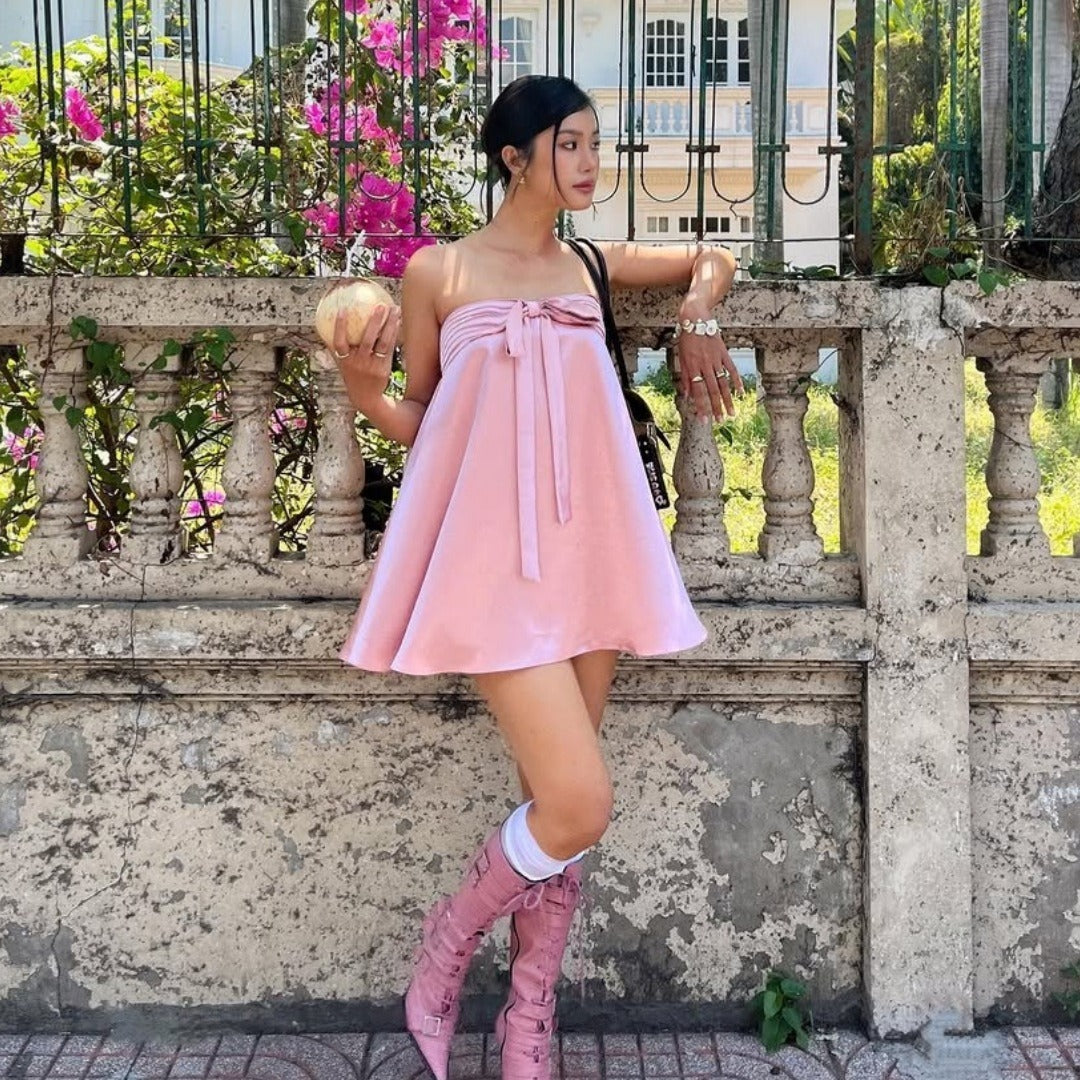 Nil Strapless Bow Tie Mini Dress