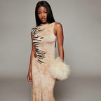 Maura Zebra Print Open Back Maxi Dress