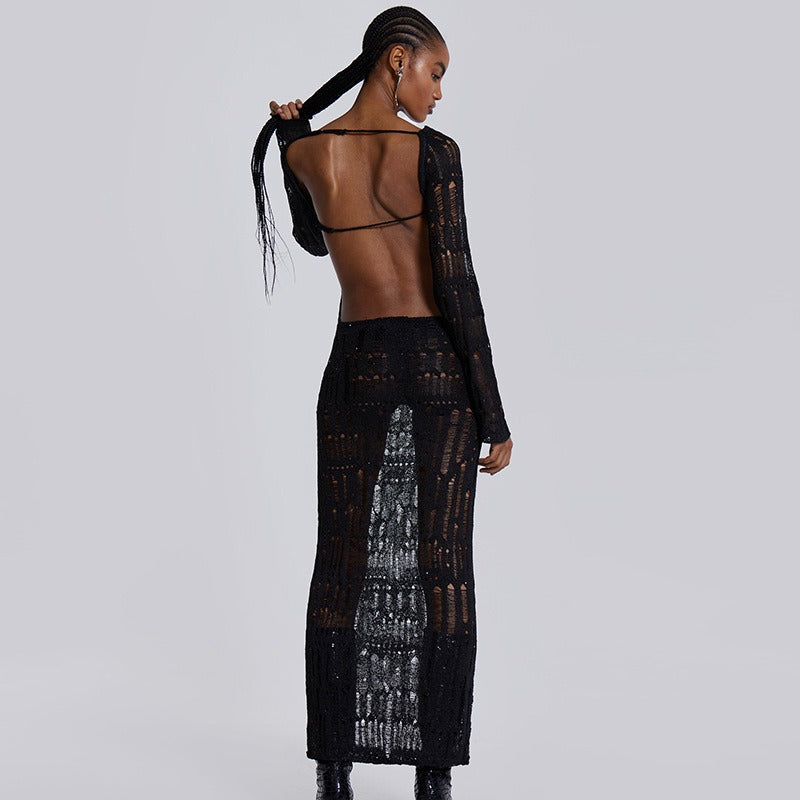 Elara Backless Crochet Maxi Dress