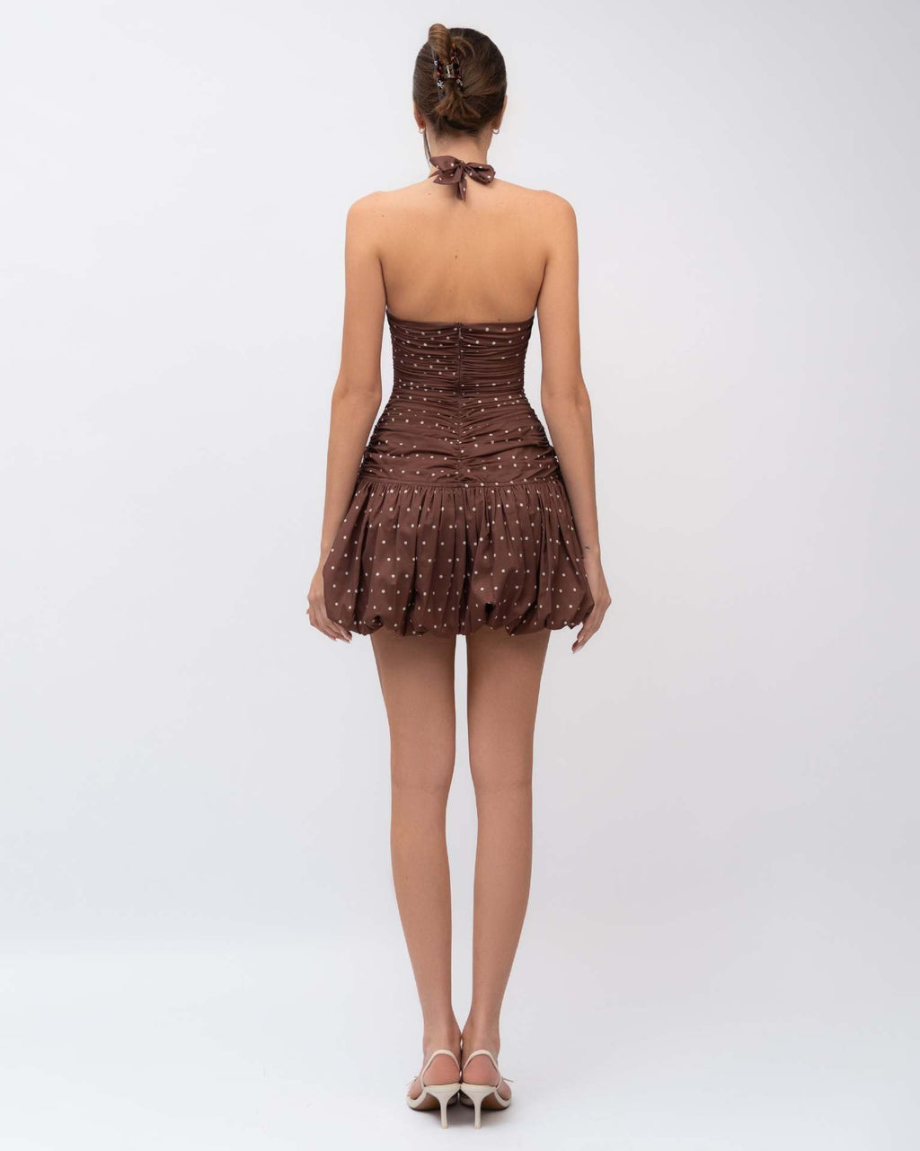 Polka Dot Halter Bubble Skirt Mini Dress