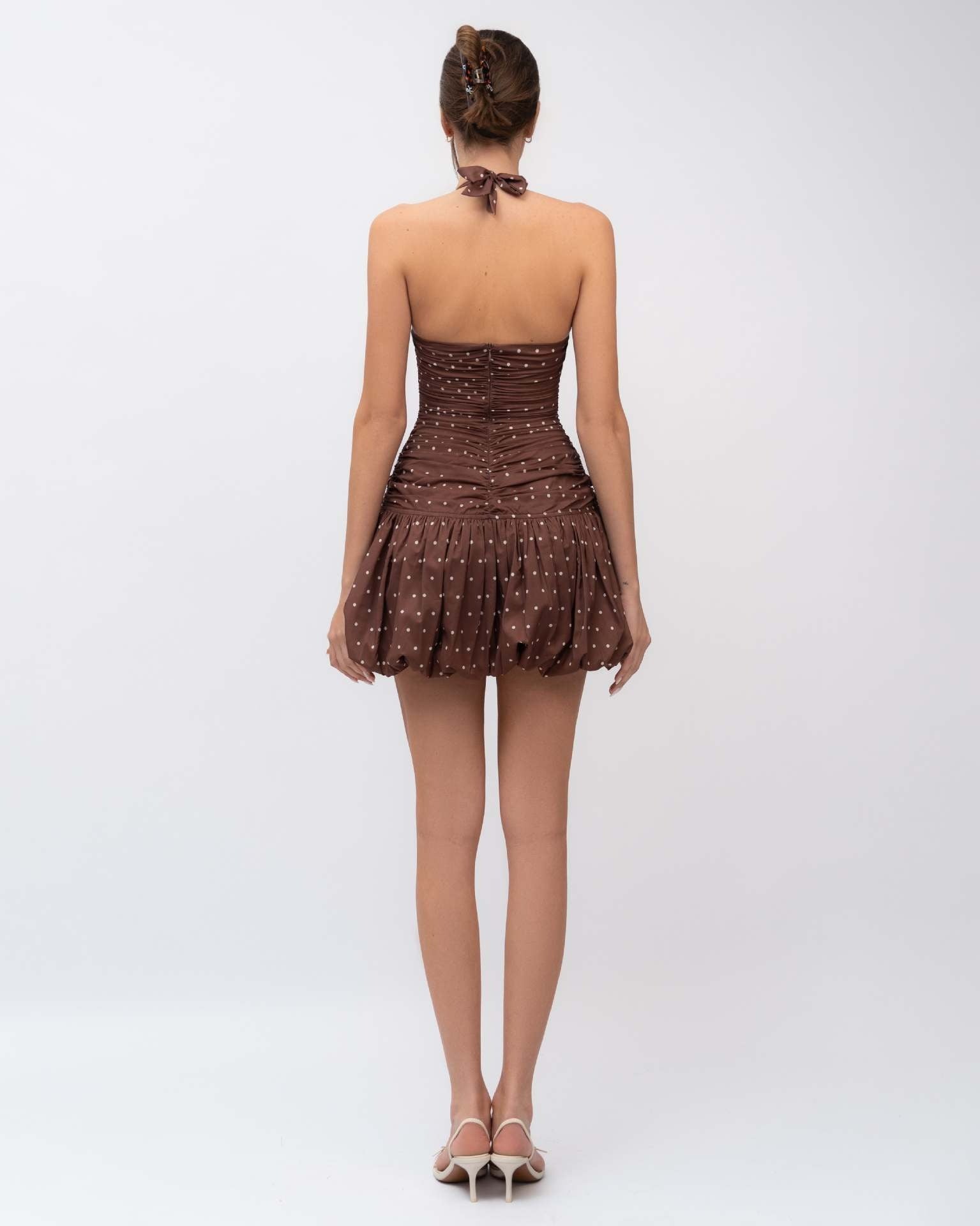 Polka Dot Halter Bubble Skirt Mini Dress