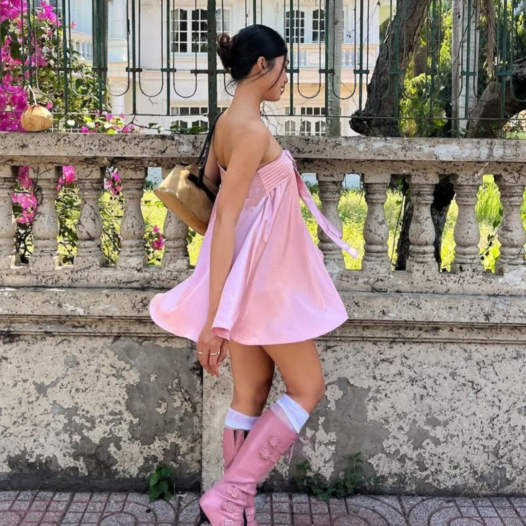 Nil Strapless Bow Tie Mini Dress