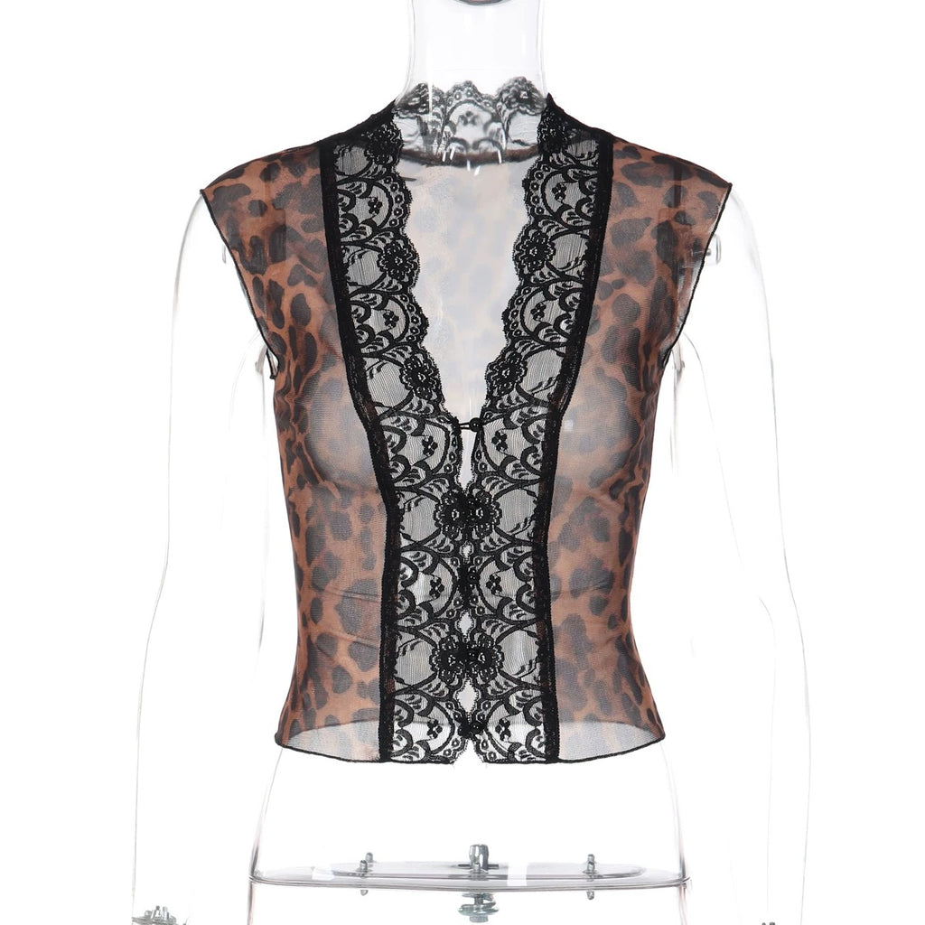 Antea Leopard Lace Sheer Top