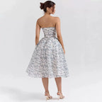 Melis Blue Toile Strapless Midi Dress