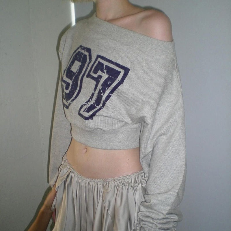 97 Off-Shoulder Cropped Sweatshirt