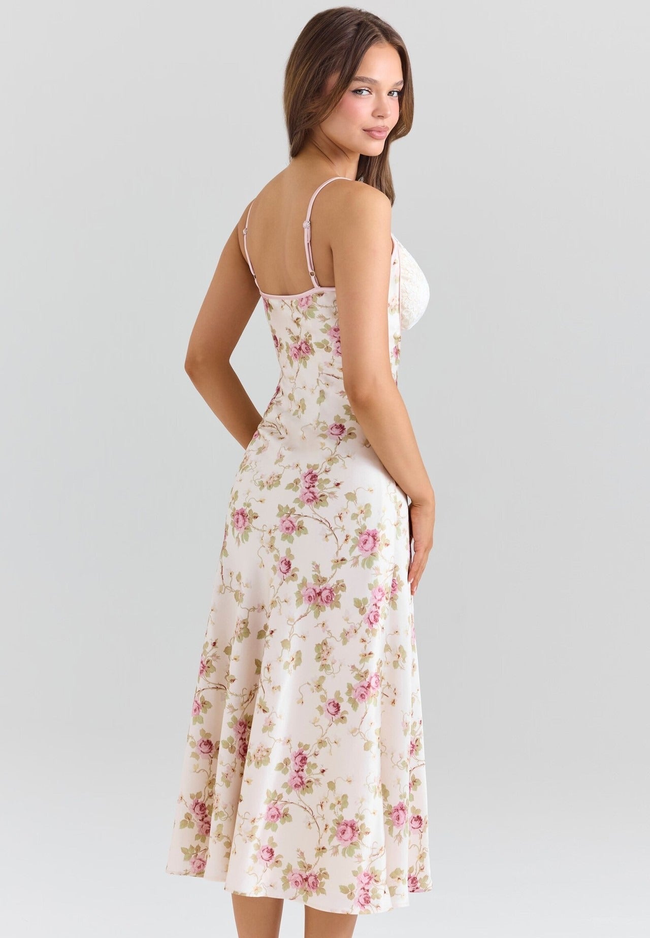 Sarya Lace Cup Floral Midi Dress