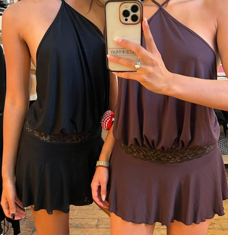 Lin Lace Waist Halter Mini Dress
