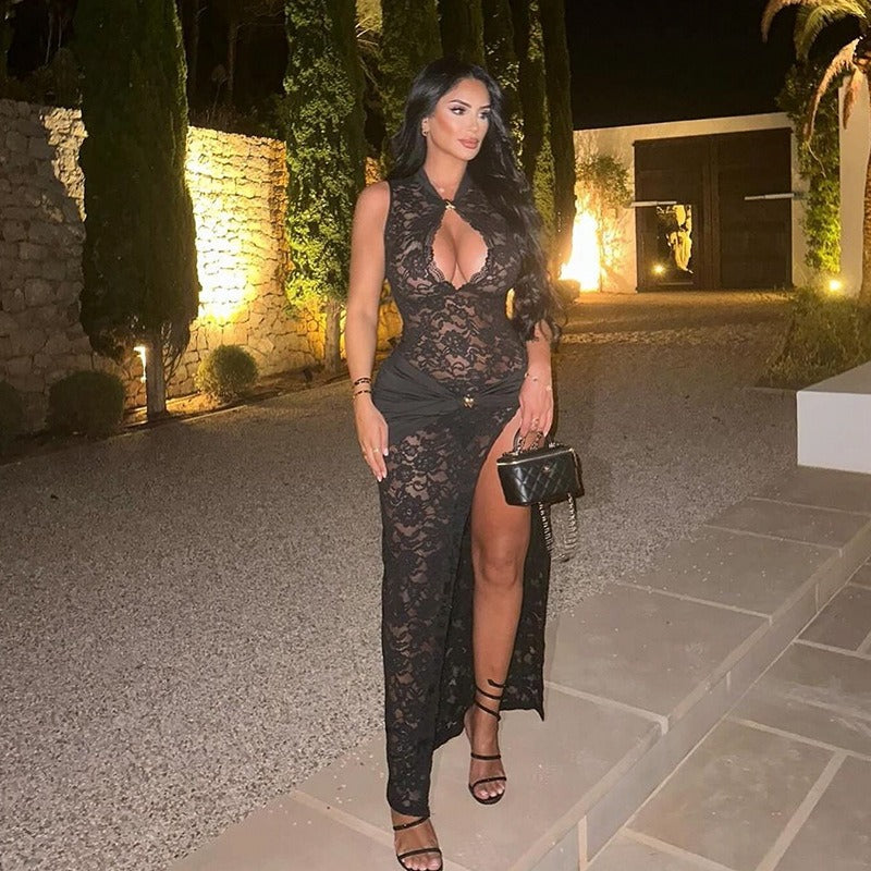 Valora Lace Slit Maxi Dress