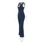 Deep V Zip-Front Denim Jumpsuit