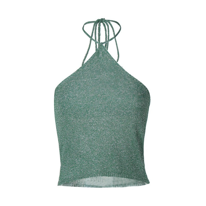 Thalia Green Shimmer Halter Top