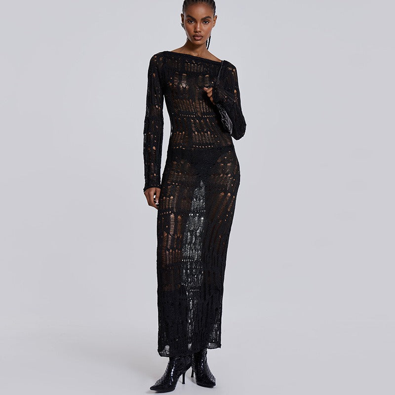 Elara Backless Crochet Maxi Dress