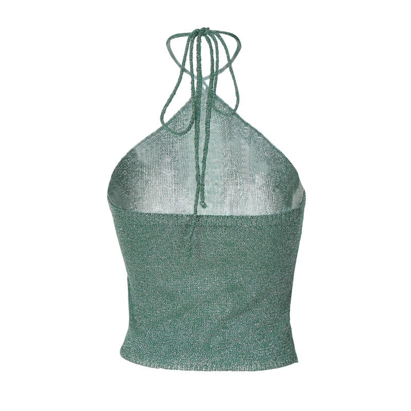 Thalia Green Shimmer Halter Top