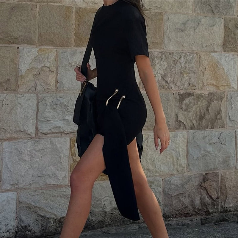 Buckle Detail Draped Mini Dress