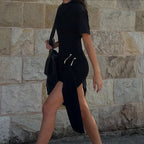 Buckle Detail Draped Mini Dress