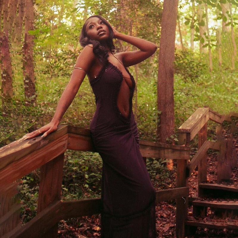 Maelis Sheer Plunge Maxi Dress