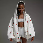 Cherry Print Oversized Zip-Up Hoodie