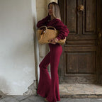Knit Top & Flared Pants Set
