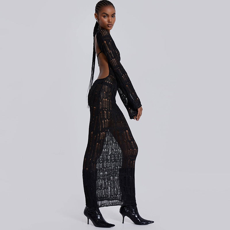 Elara Backless Crochet Maxi Dress