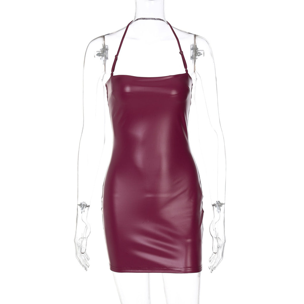 Faux Leather Halter Mini Dress