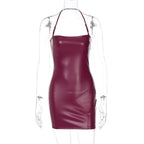 Faux Leather Halter Mini Dress