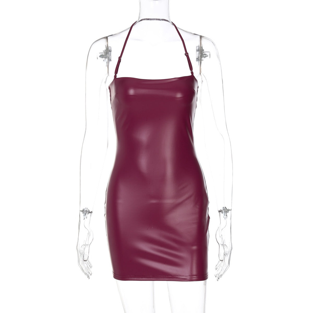 Faux Leather Halter Mini Dress