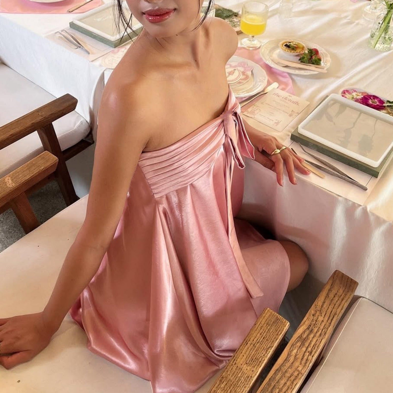 Nil Strapless Bow Tie Mini Dress
