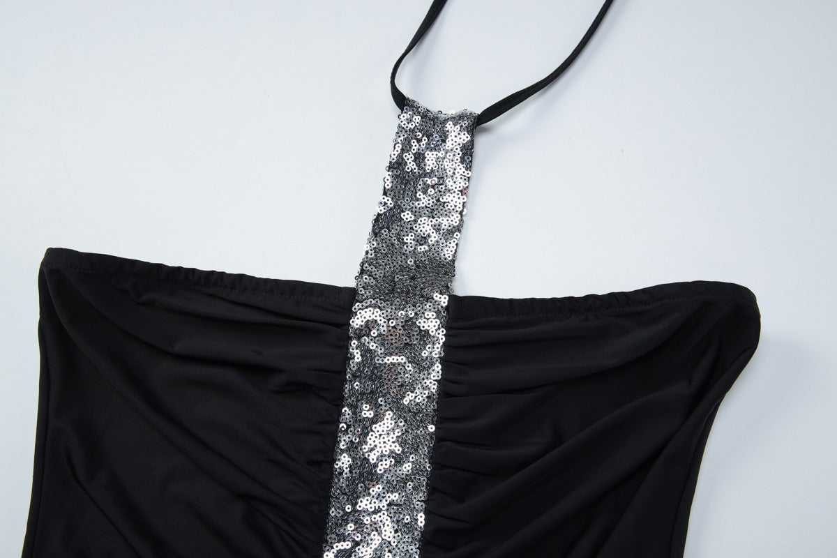 Yasmin Sequin Trim Halter Tube Top