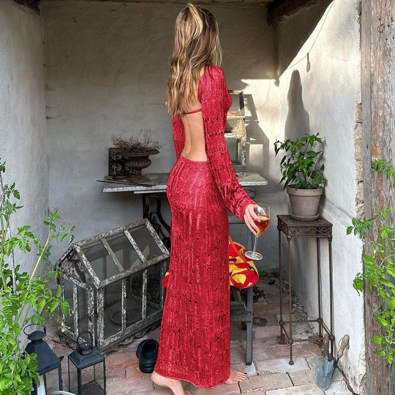 Elara Backless Crochet Maxi Dress