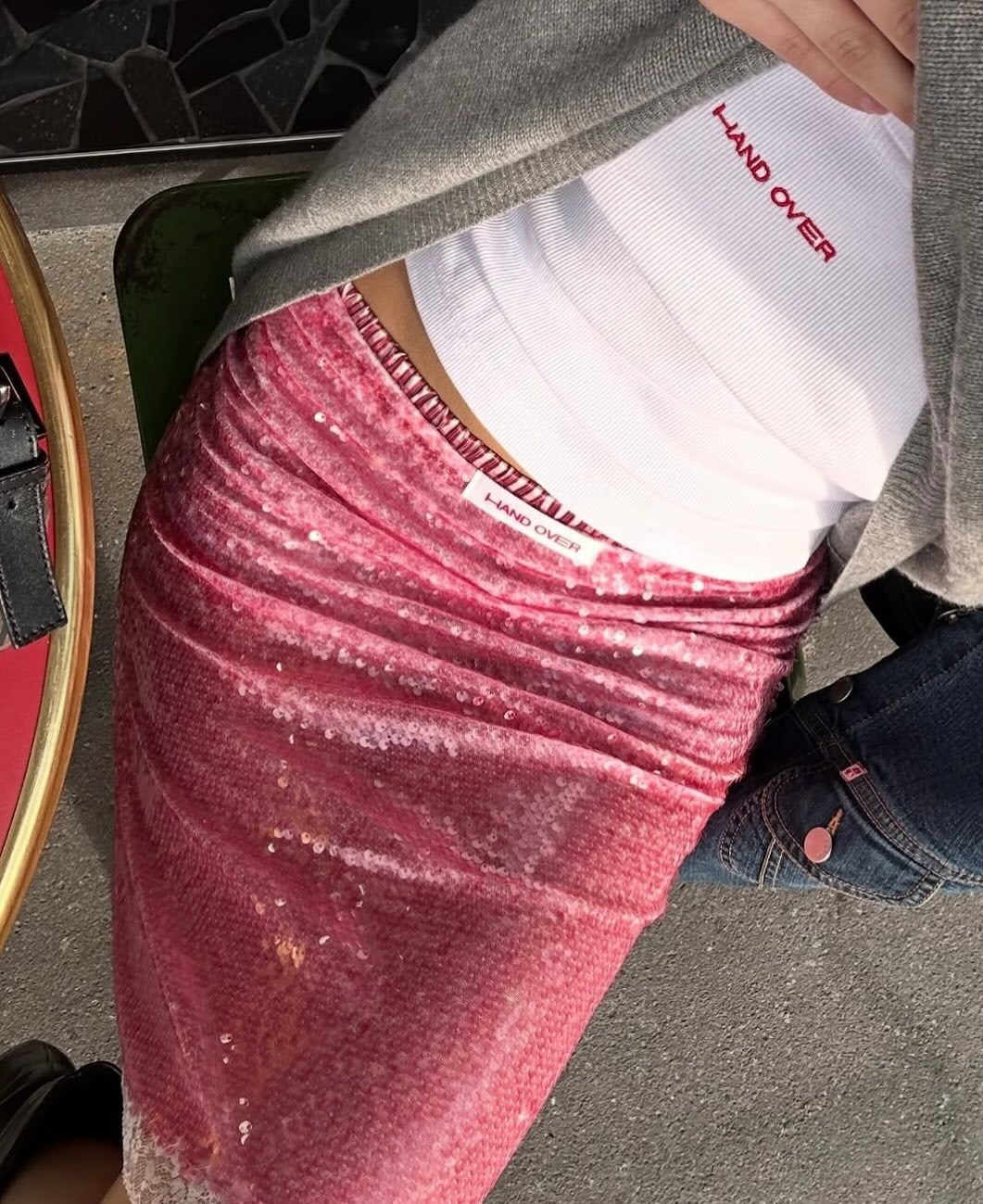 Pink Sequin Midi Skirt