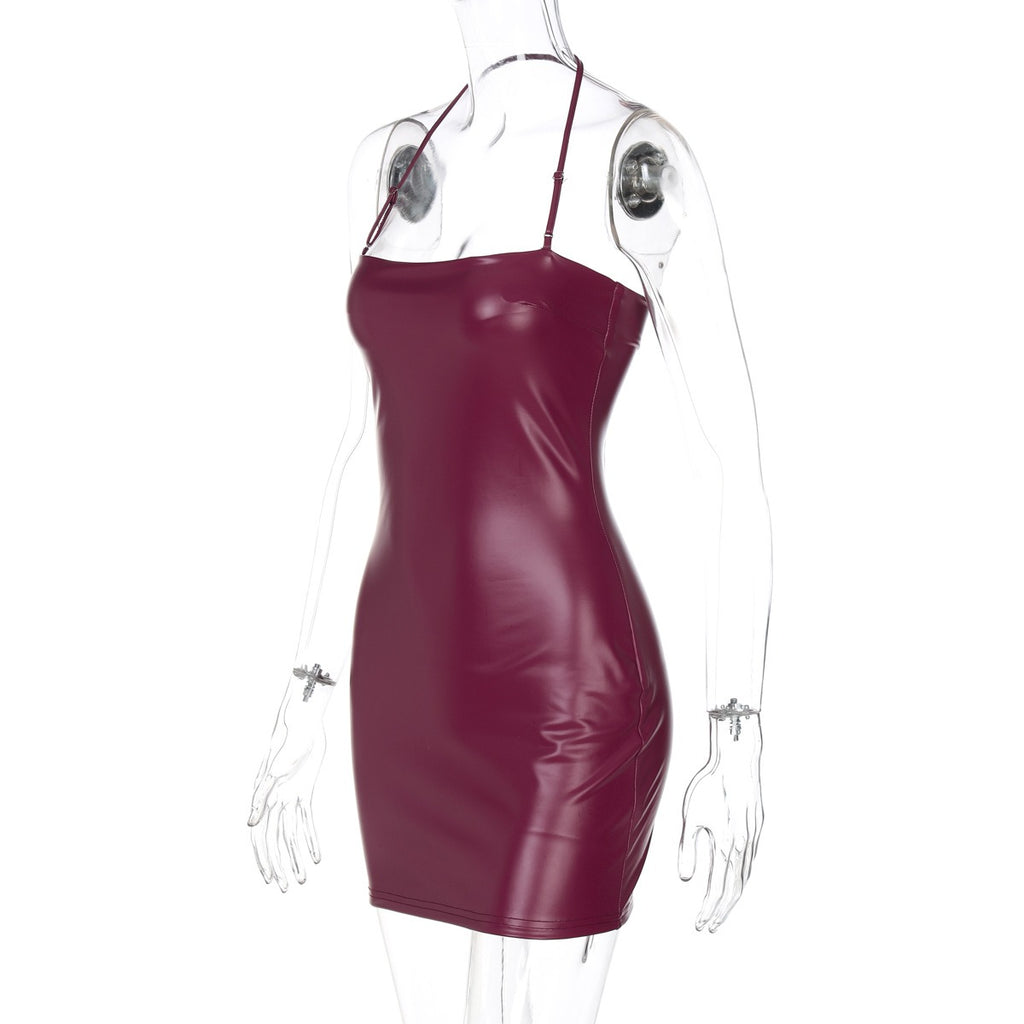 Faux Leather Halter Mini Dress
