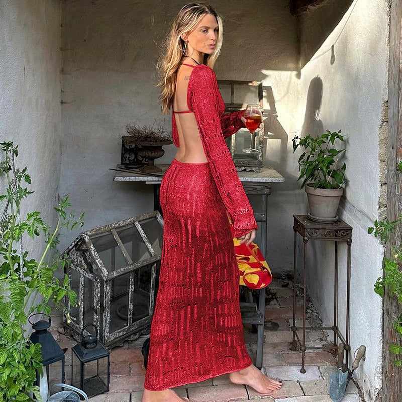 Elara Backless Crochet Maxi Dress