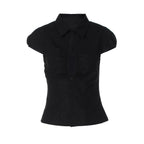 Soraya Ruched Front Button-Up Fitted Top