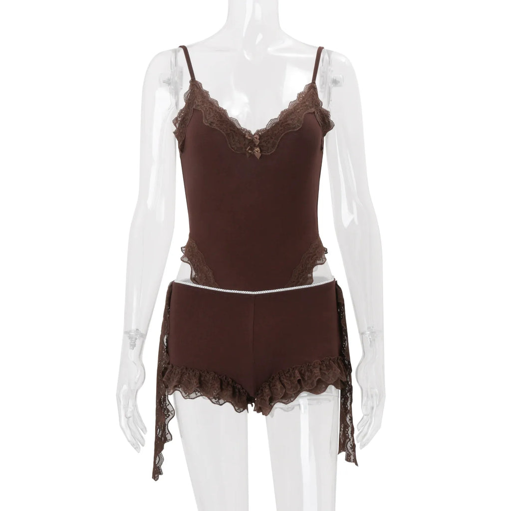 Lace Trim Cami Shorts Set