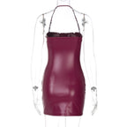 Faux Leather Halter Mini Dress