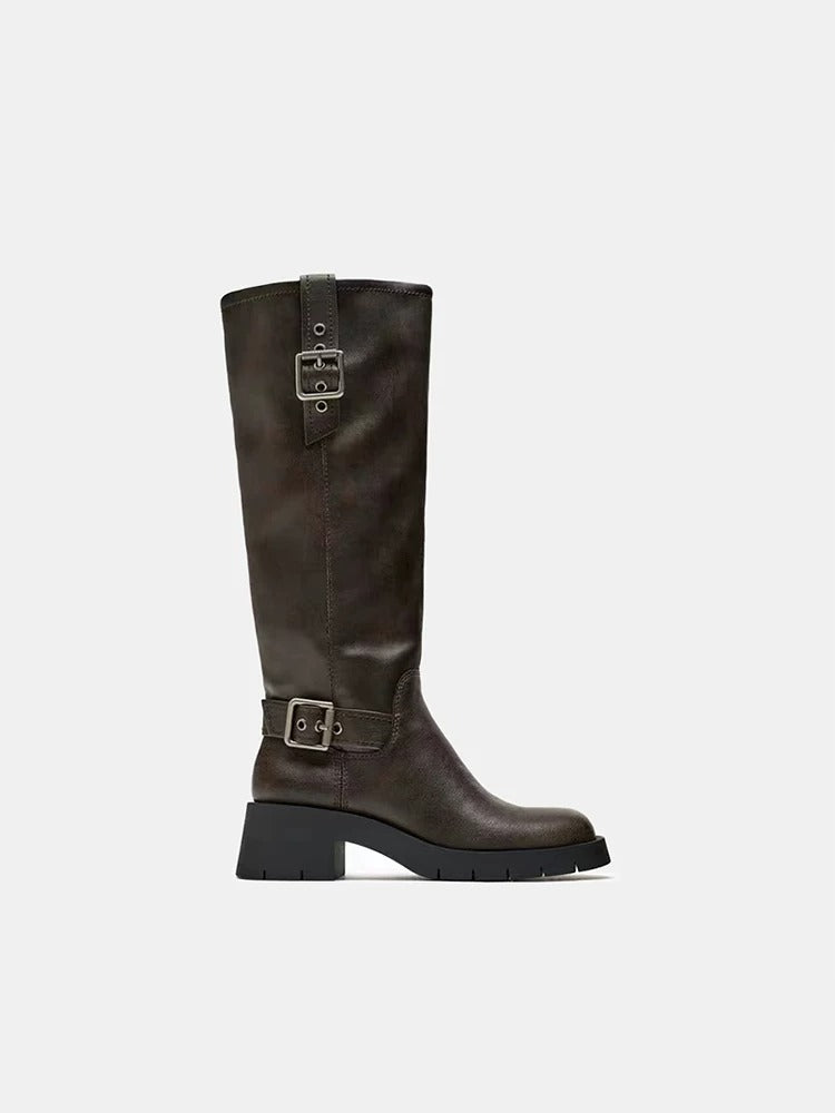 Matilda Vintage Buckle Knee-High Boots