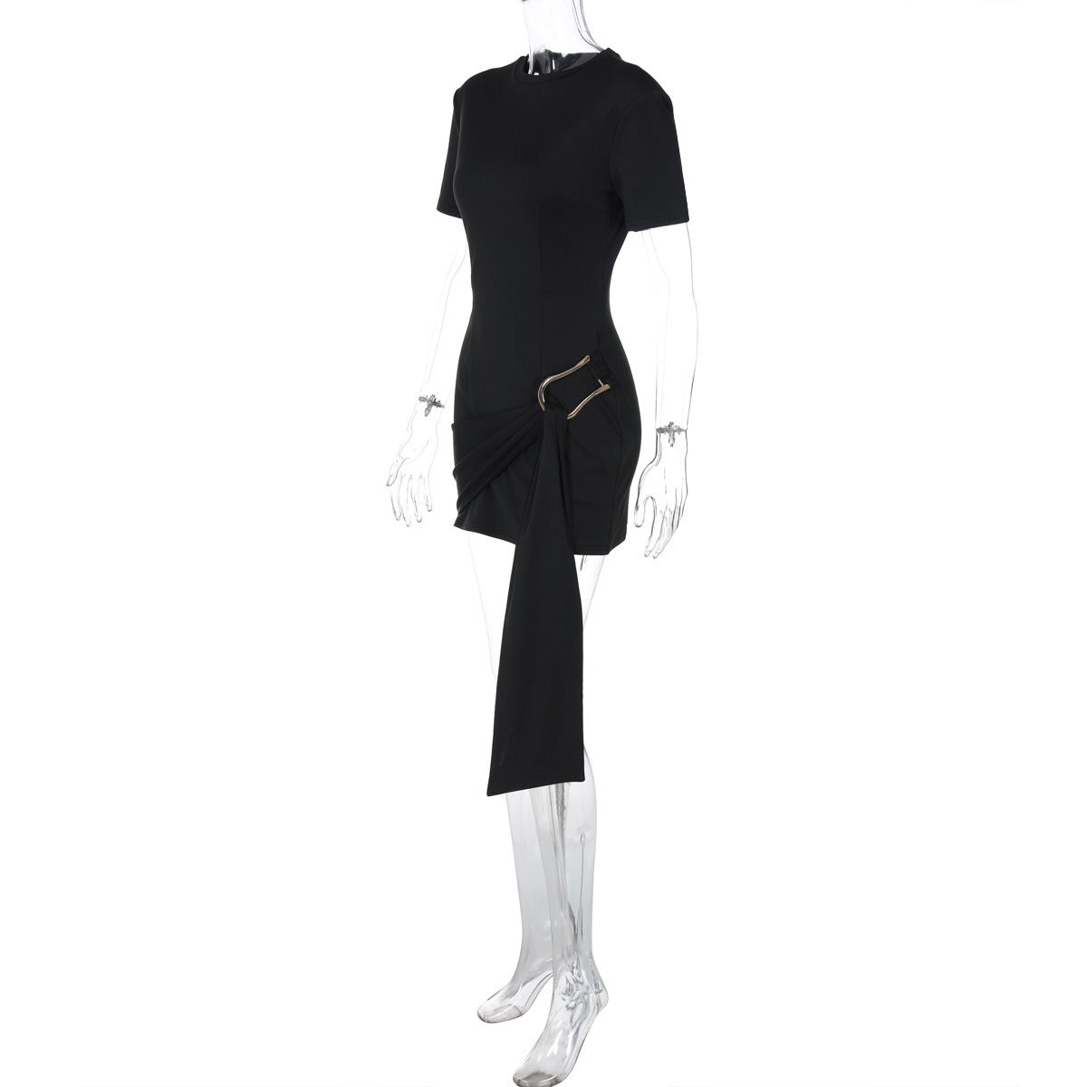 Buckle Detail Draped Mini Dress