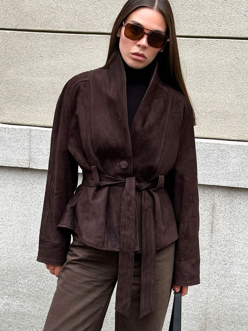 Kaia Belted Shawl Collar Blazer Jacket