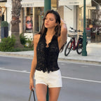 Calista Sheer Lace Tie-Front Top