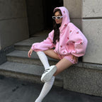 Cherry Print Oversized Zip-Up Hoodie