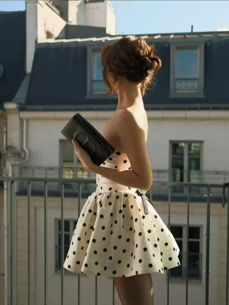 Gemma Vintage Polka Dot Strapless Mini Dress