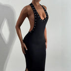 Nova Eyelet Detail Open-Back Midi Dress