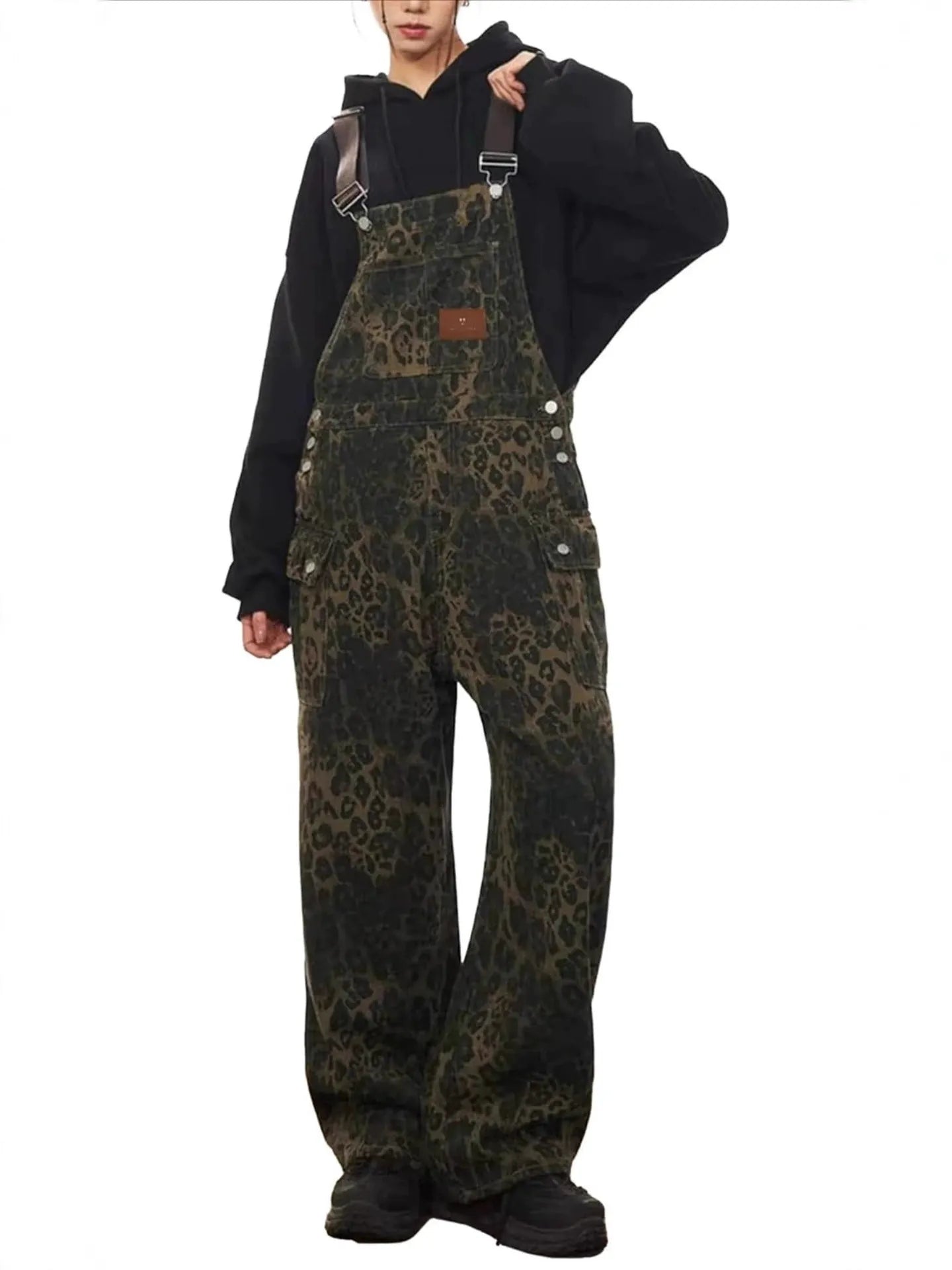 Rania Leopard Print Wide Leg Overalls