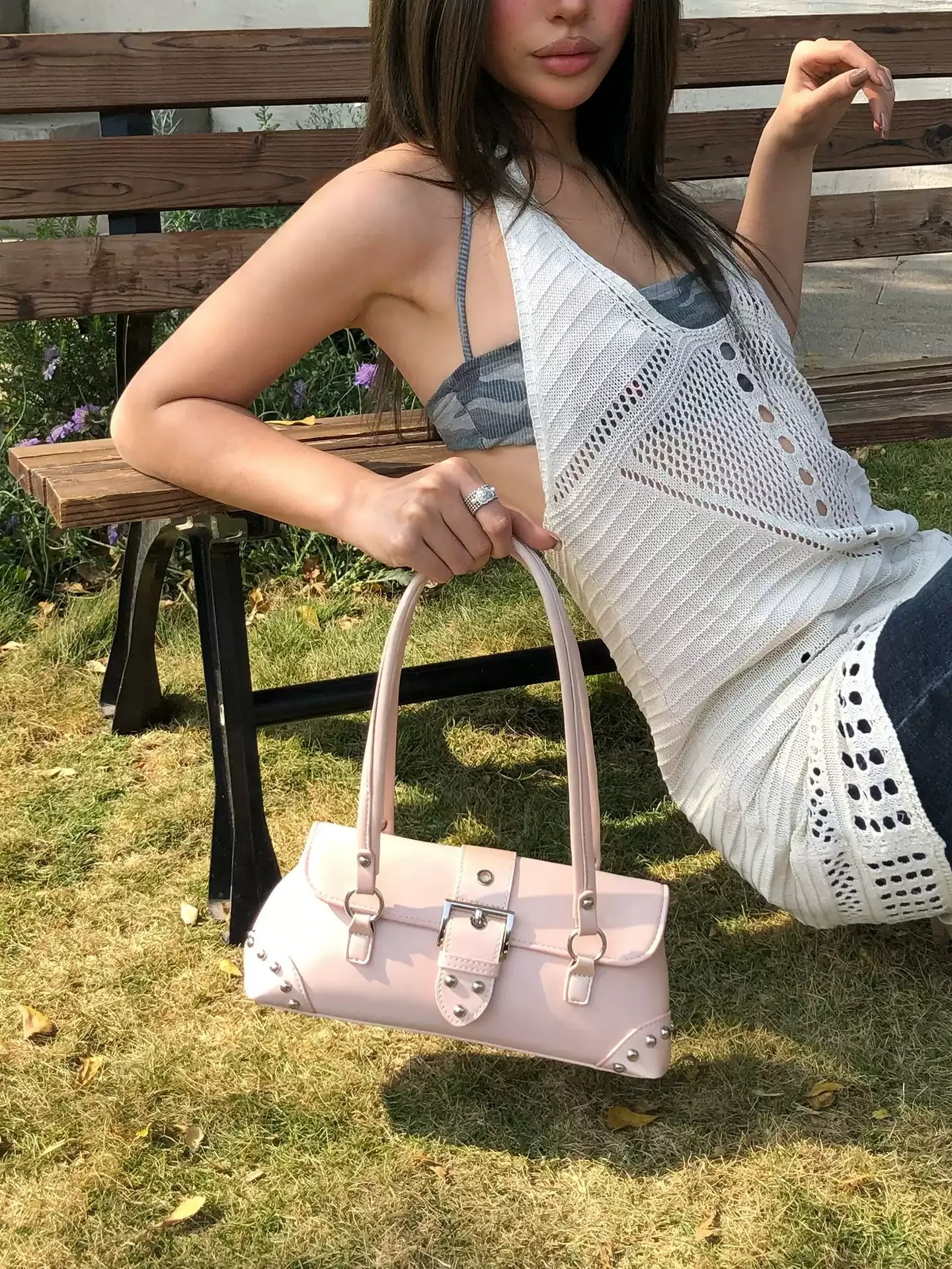 Sylvia Studded Buckle Shoulder Bag