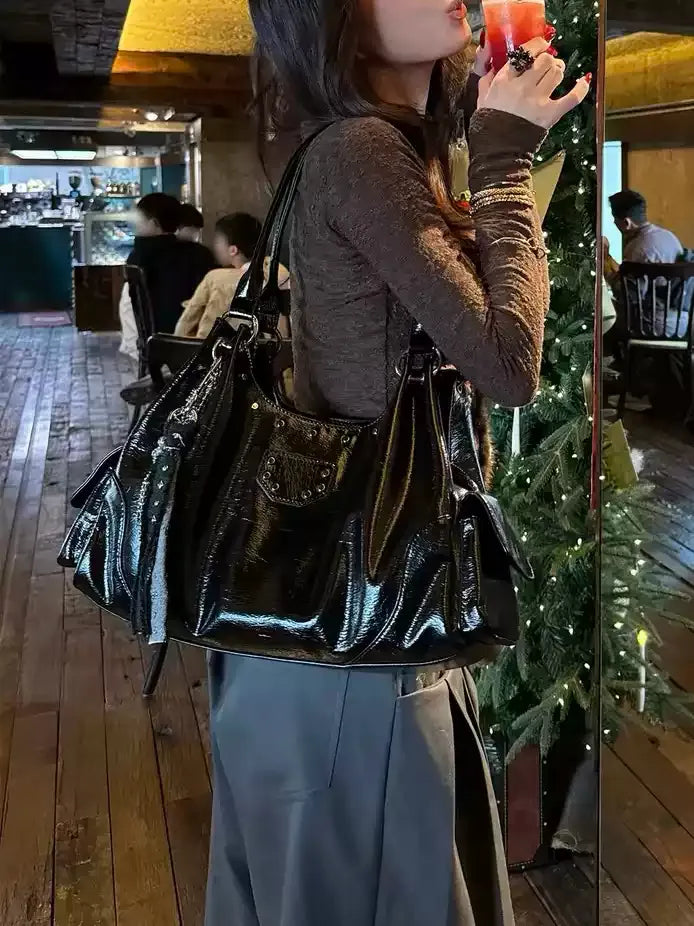 Xenia Vintage Waxed Leather Motorcycle Tote Bag